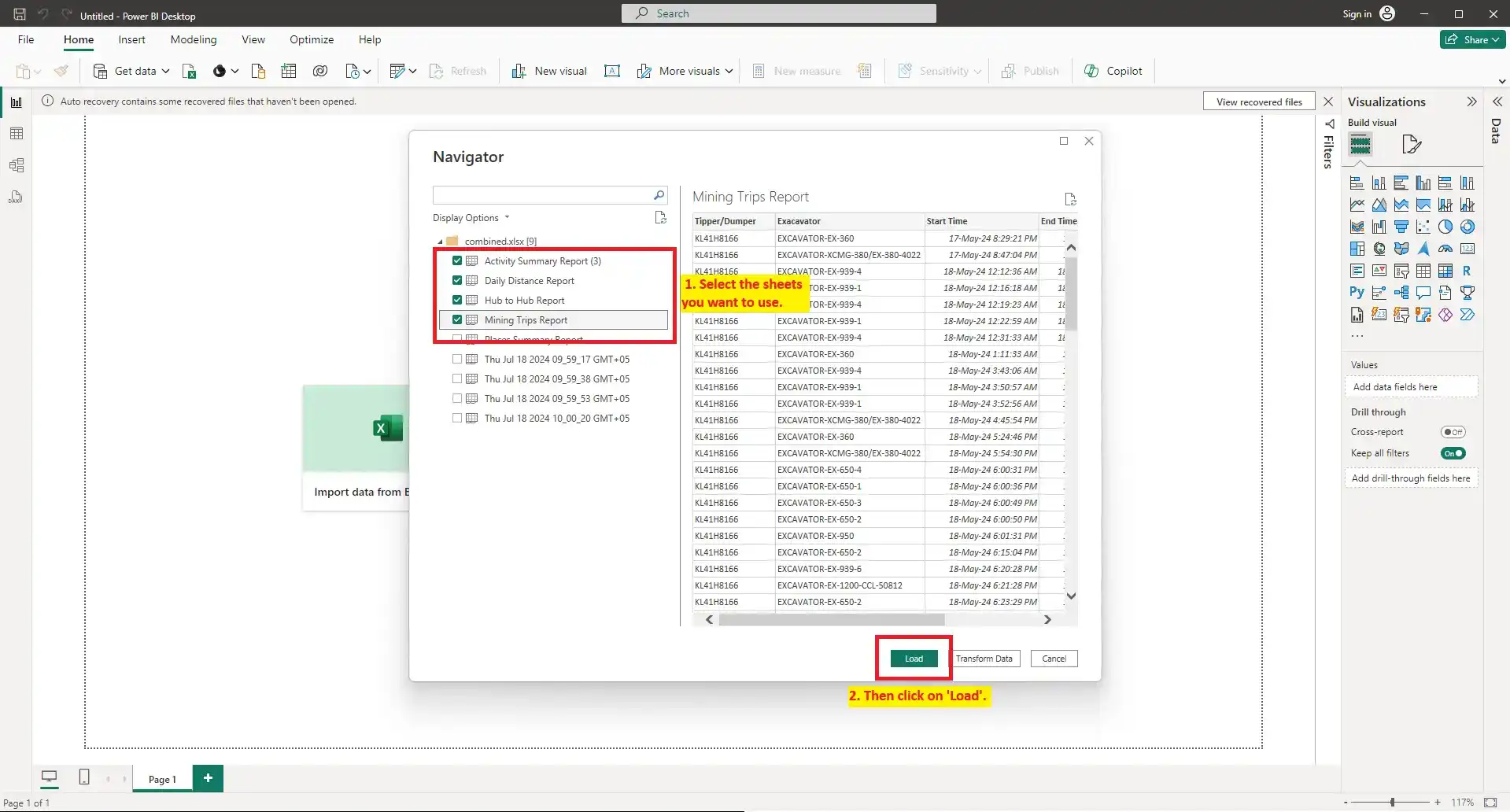 Excel data source selection screenshot