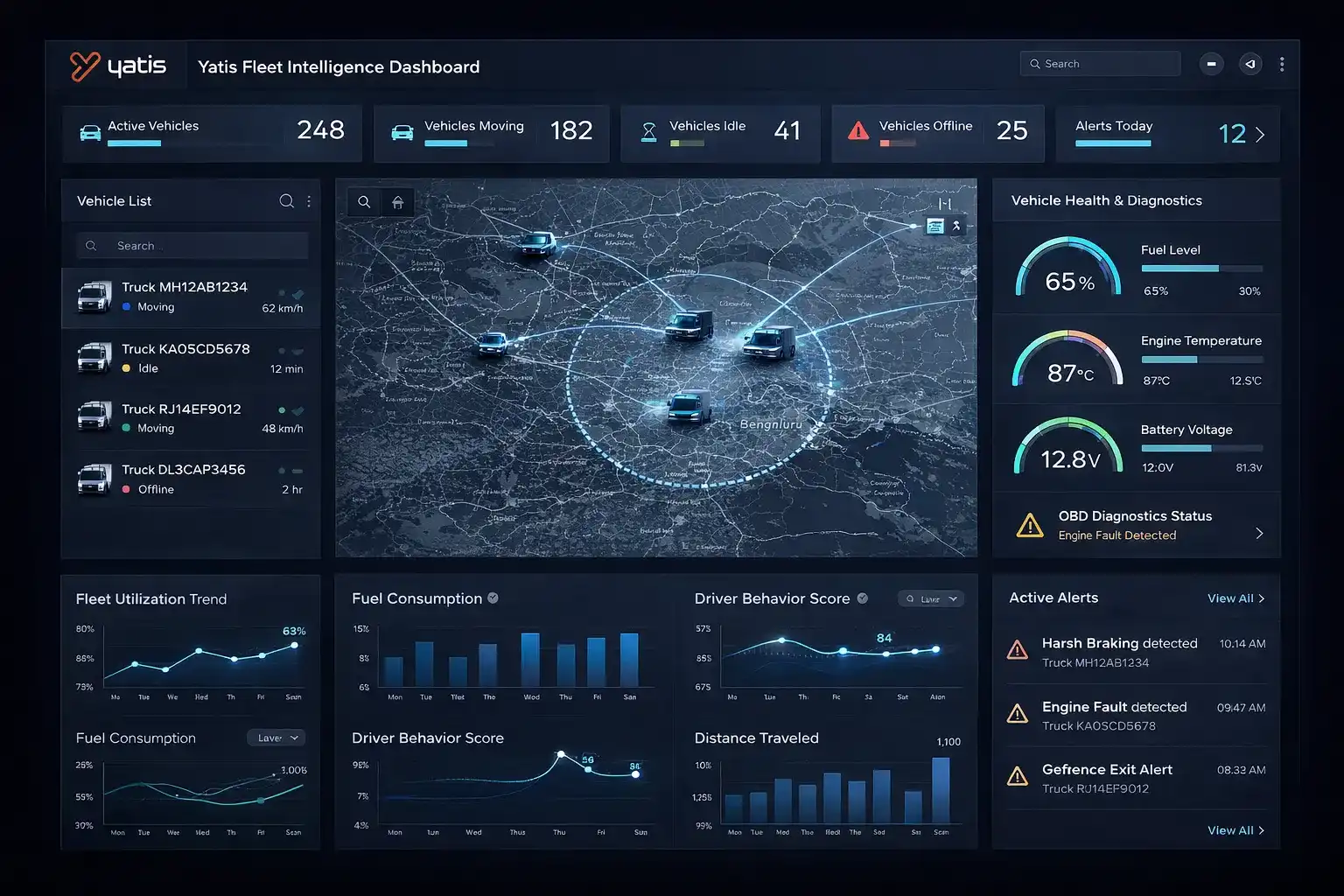 Yatis OBD GPS Tracker fleet management dashboard
