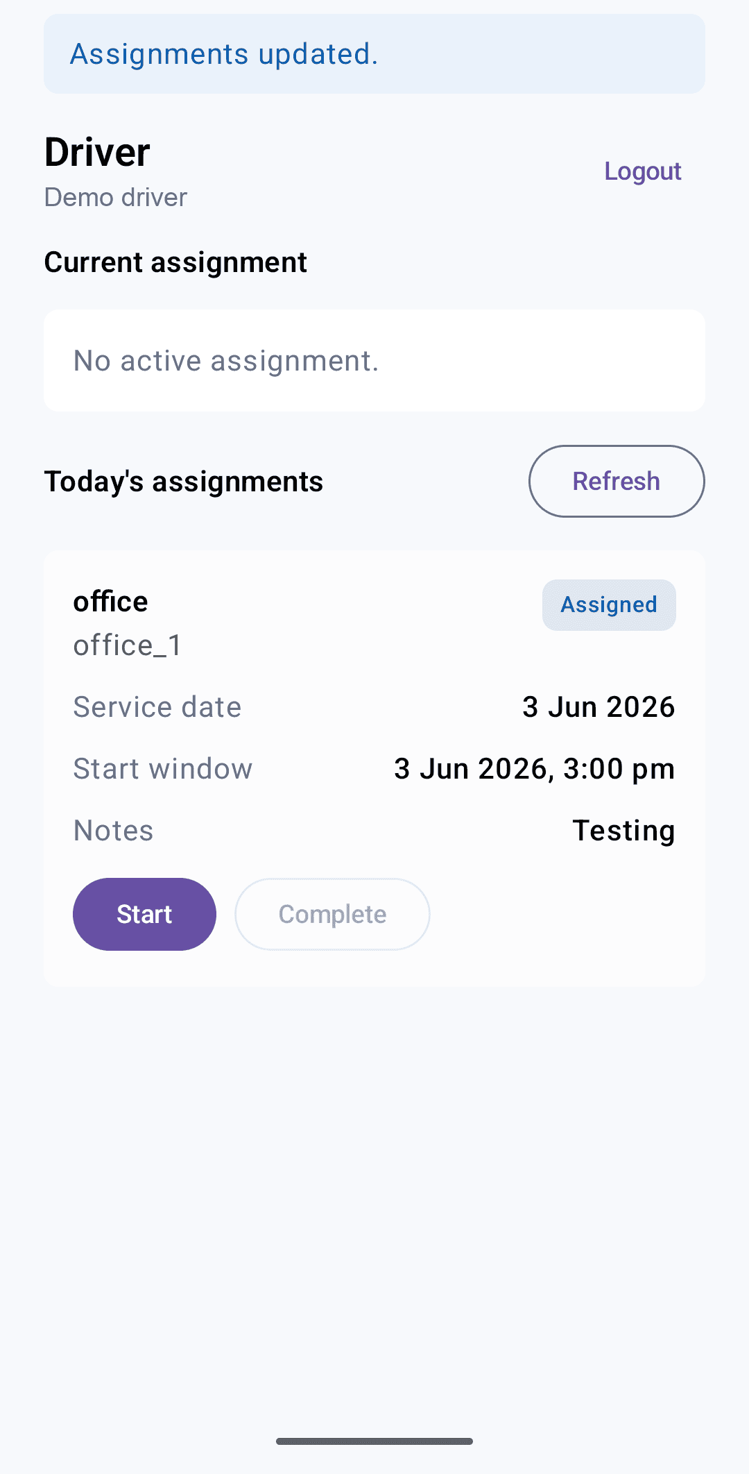 Field app today's assignments