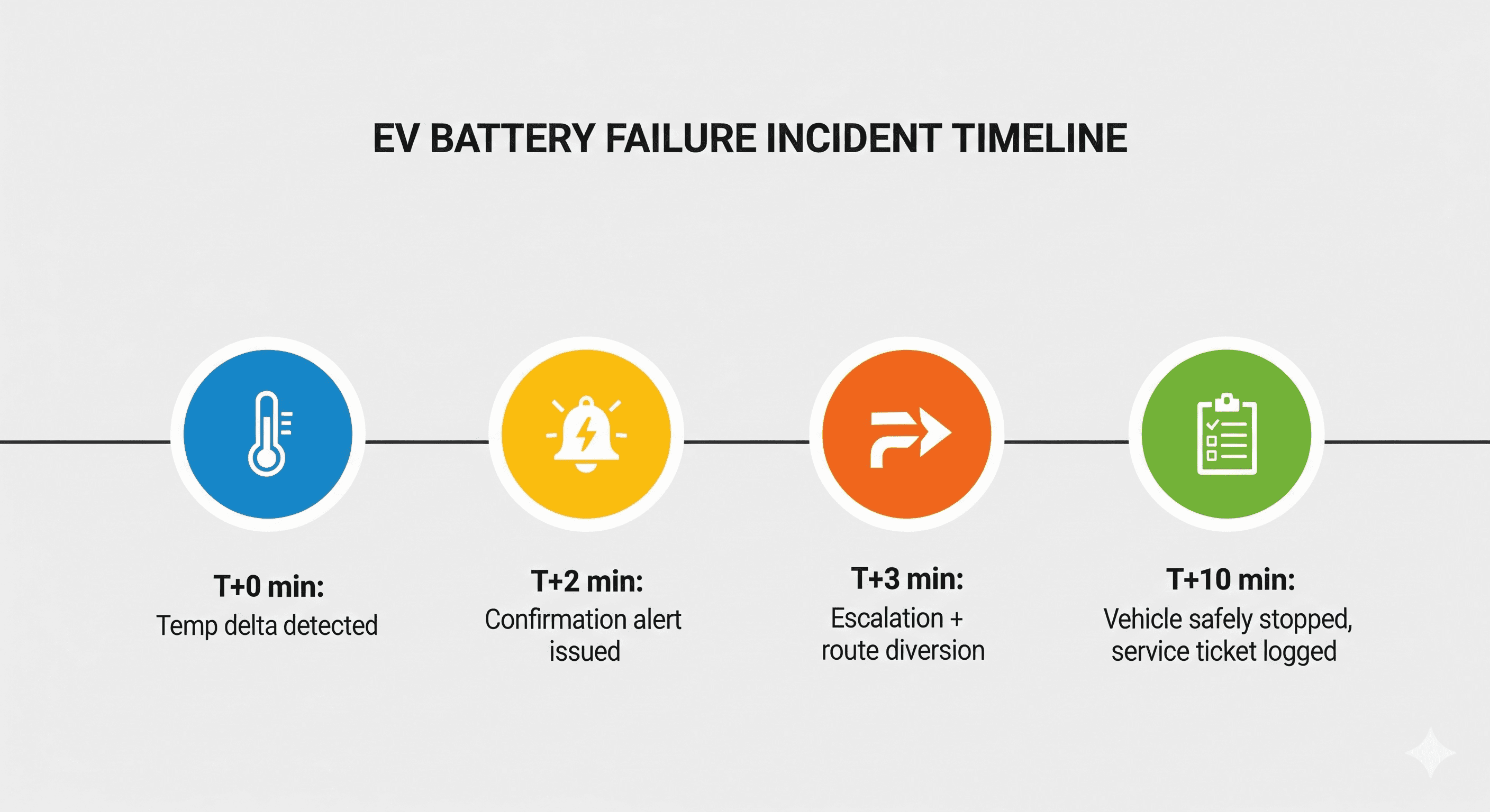 EV Battery Failure Incident Timeline showing response stages from detection to resolution