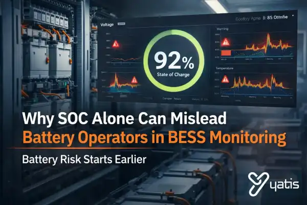 Battery energy storage dashboard showing SOC percentage with hidden battery anomaly indicators in a BESS monitoring environment