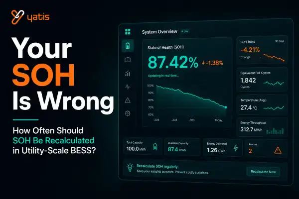 Battery dashboard showing real-time SOH updates and changing health metrics in BESS monitoring system