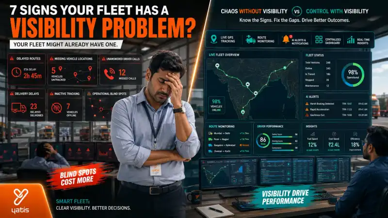 Fleet manager monitoring real-time vehicle tracking and an operational visibility dashboard for commercial fleet operations