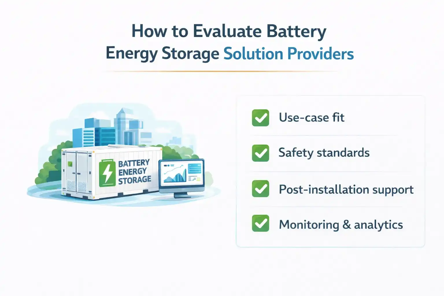 Infographic showing how buyers should evaluate battery energy storage solution providers