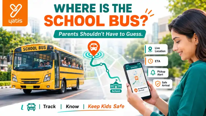 School bus GPS tracking system showing live bus location, parent visibility, ETA alerts and student transport safety monitoring