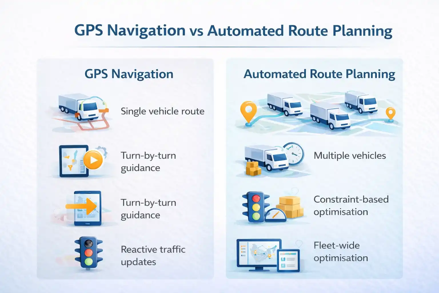 Comparison between static routing and dynamic route planning in transport management systems