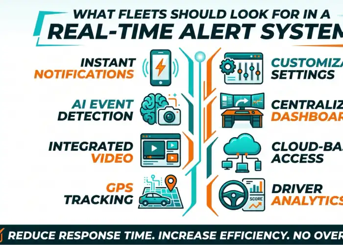 Fleet operations dashboard showing real-time incident alerts, driver risk trends, and centralized telematics monitoring across multiple vehicles