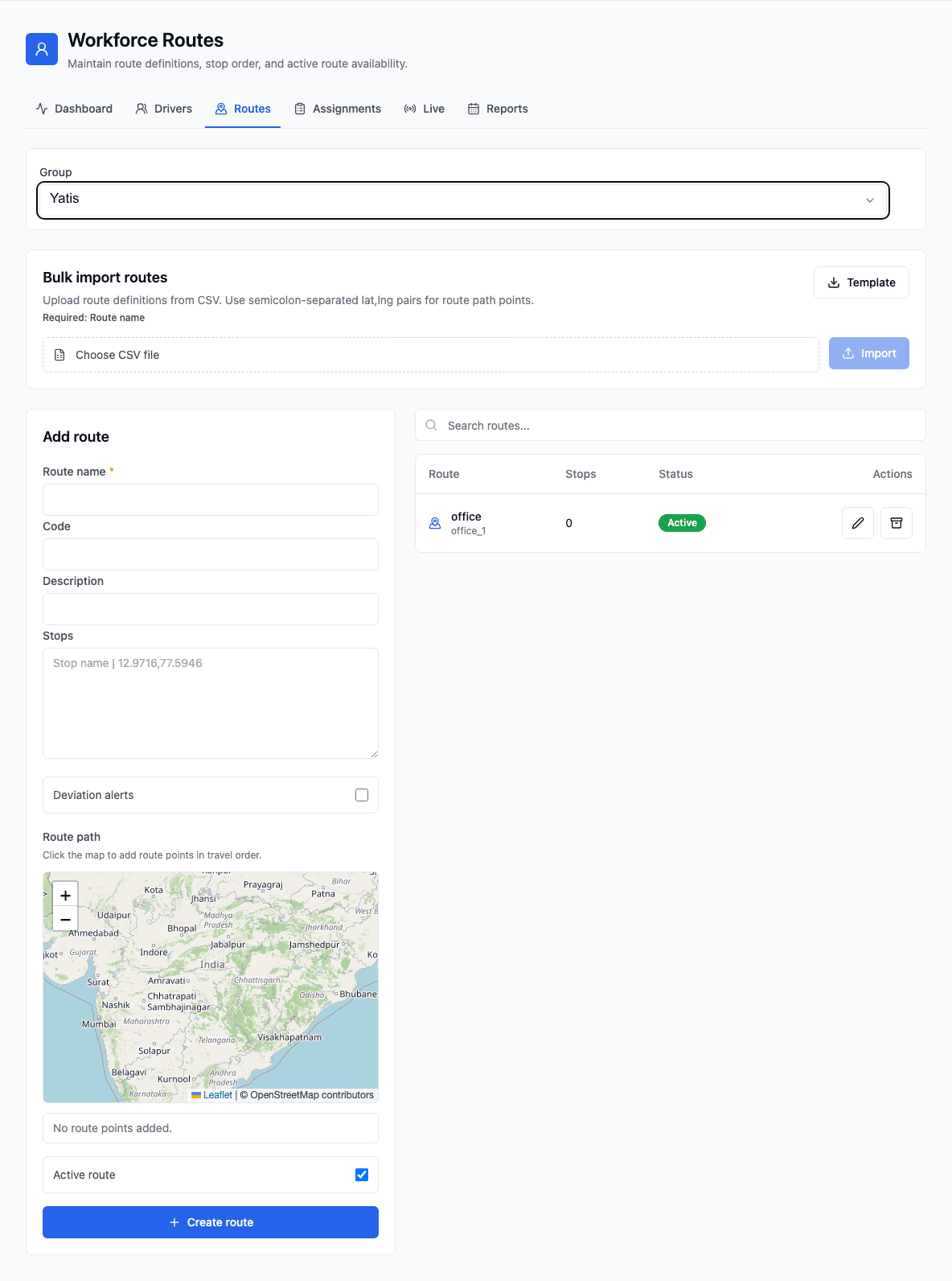 Workforce routes and route planner