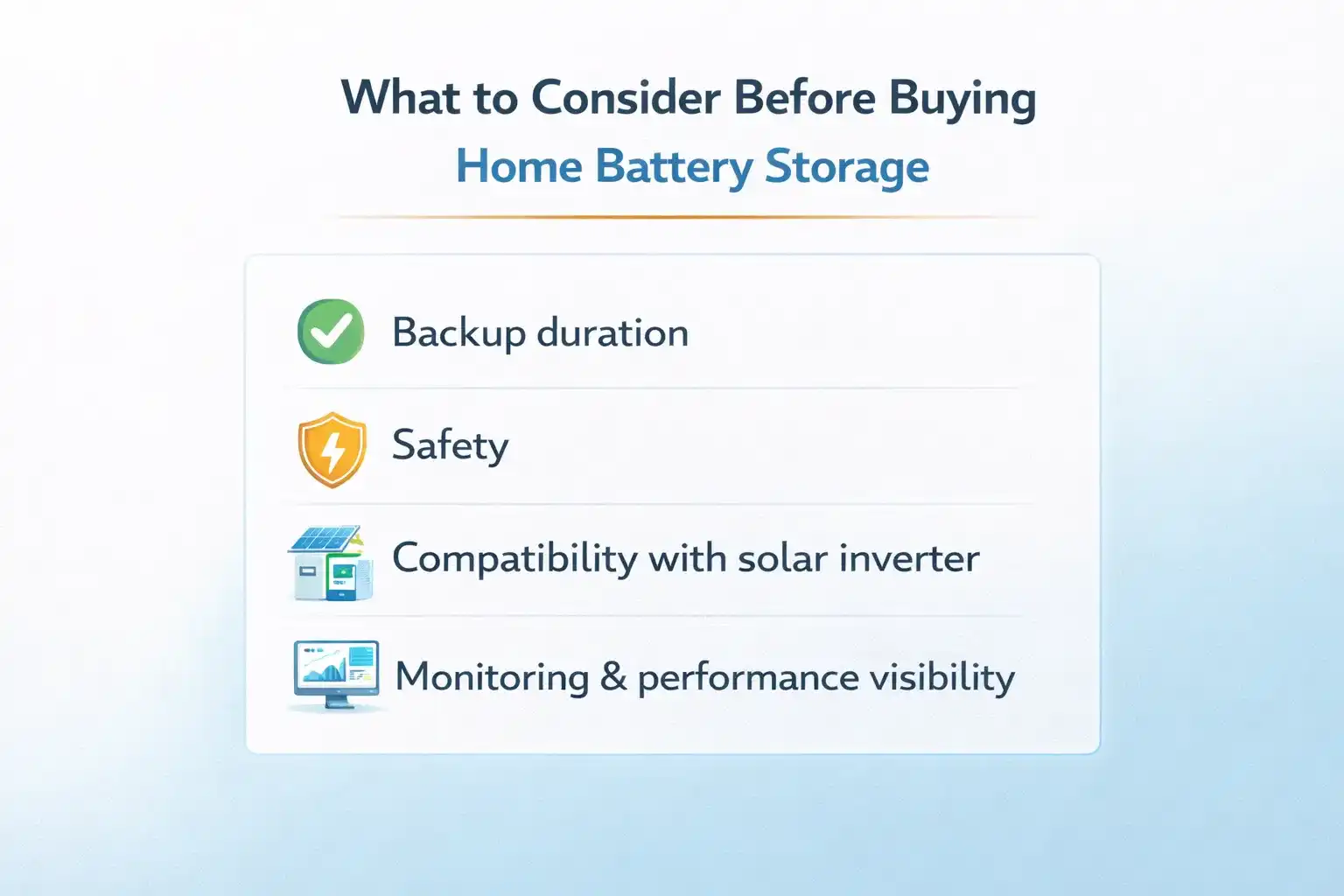 Infographic explaining factors to consider before choosing battery storage for home solar
