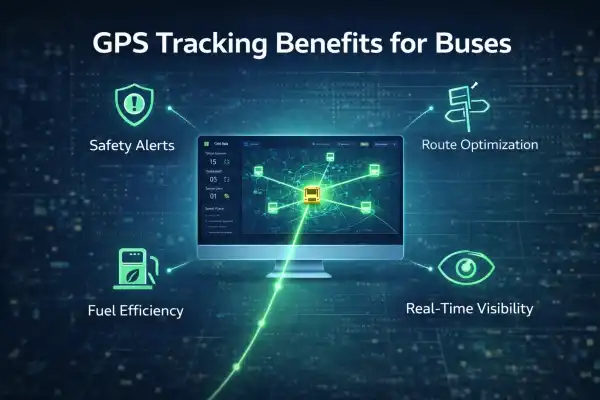 GPS fleet management dashboard showing real-time bus locations and route analytics
