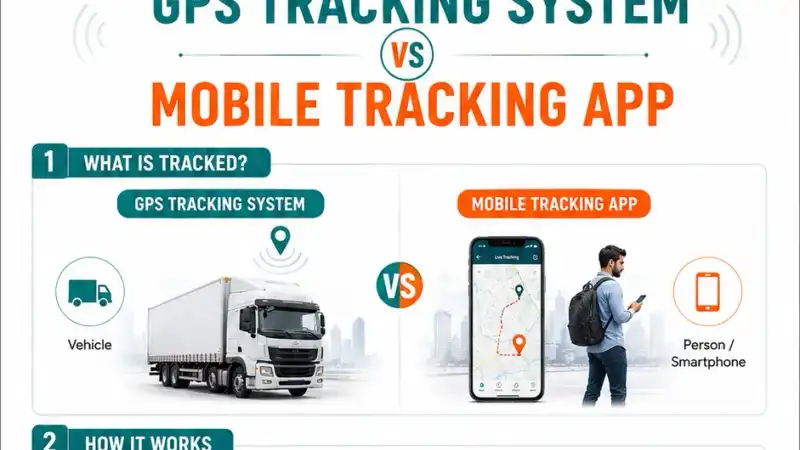 Fleet dashboard comparing vehicle-centric GPS hardware tracking with smartphone app based tracking across a commercial fleet