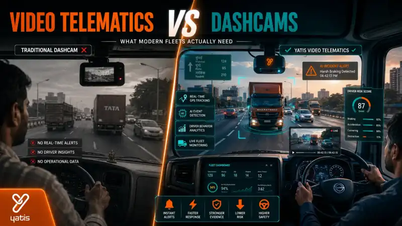 Comparison between traditional fleet dashcam and an AI-powered video telematics system for commercial vehicle monitoring