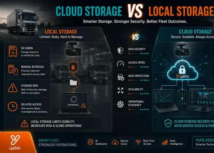 Secure cloud-based fleet video storage architecture with encrypted access controls, retention policies, and driver privacy safeguards