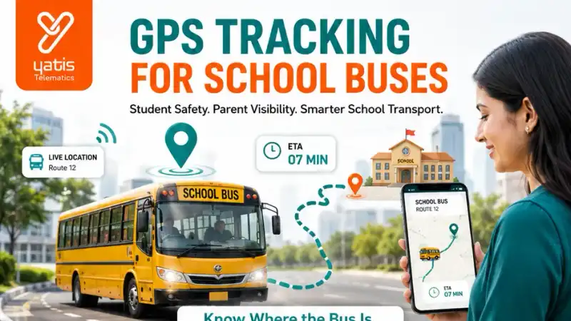 Infographic showing how school bus GPS tracking connects students, parents, transport teams and school administration through live location and journey alerts