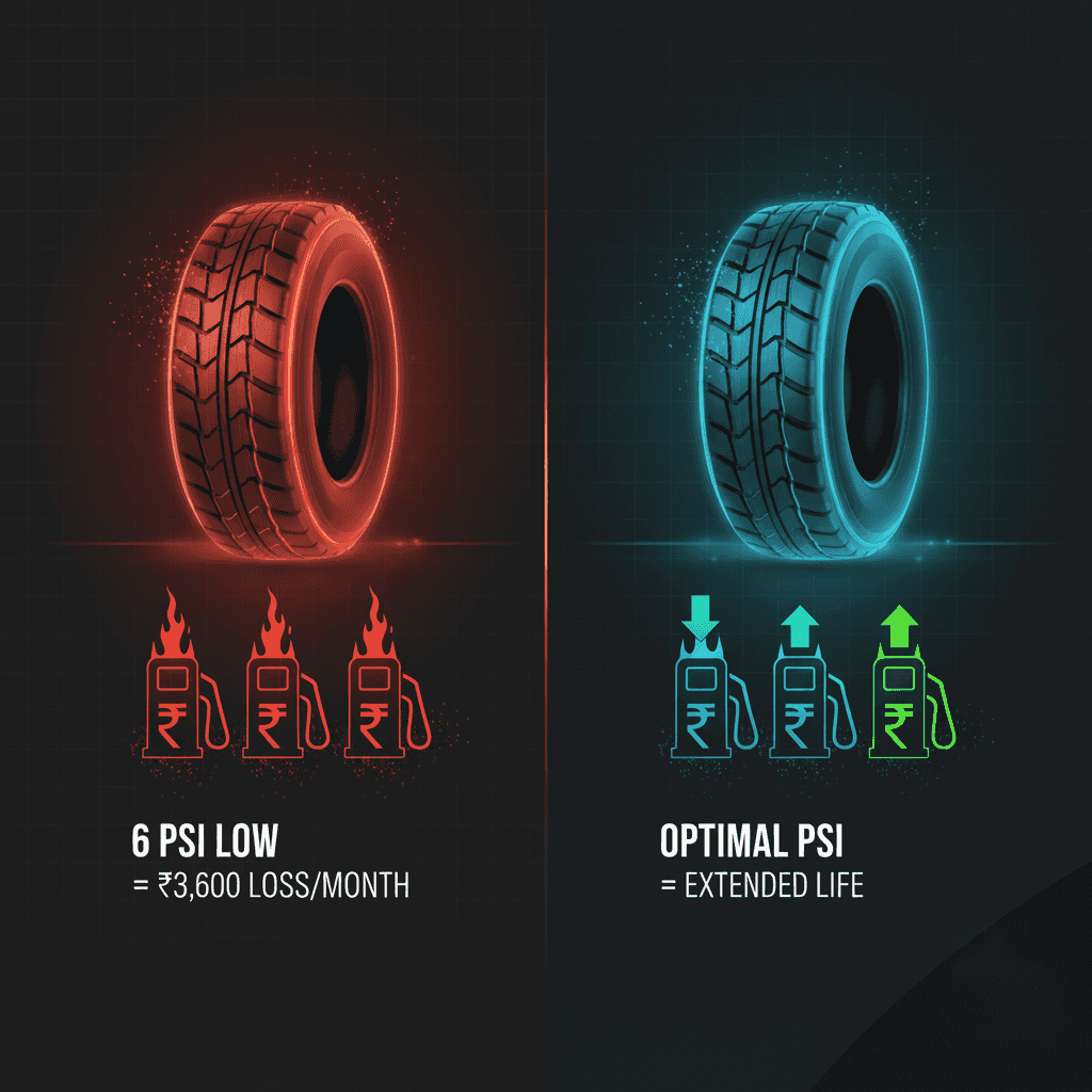 Low Tyre Pressure Cost Calculator 2025 - Real-world fleet loss calculator for India