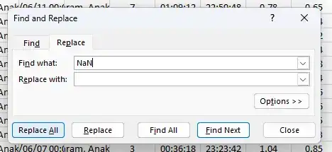 Replace NaN values screenshot