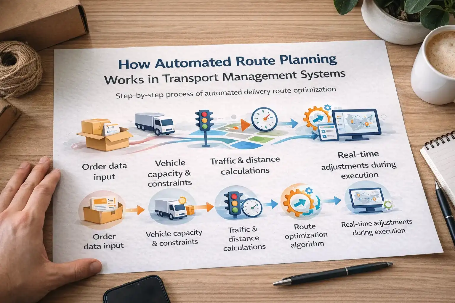 Side-by-side comparison of GPS navigation and automated route planning in transport management