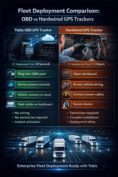 OBD GPS tracker vs hardwired GPS tracker comparison infographic