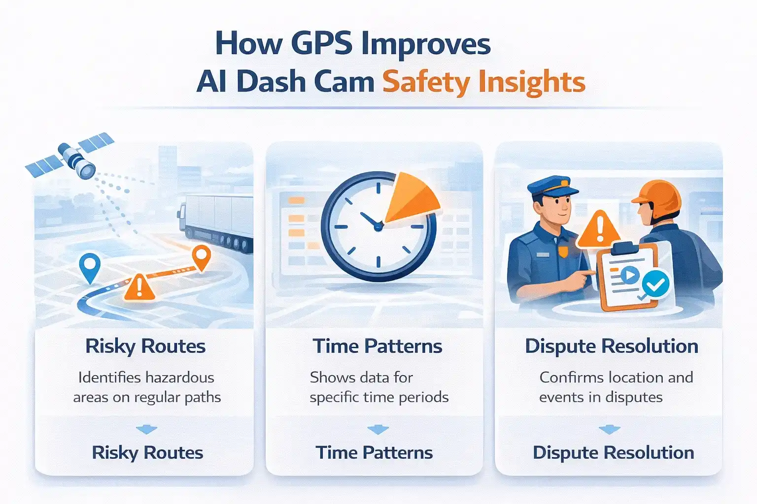 Infographic showing how GPS enhances safety insights from AI dash cams