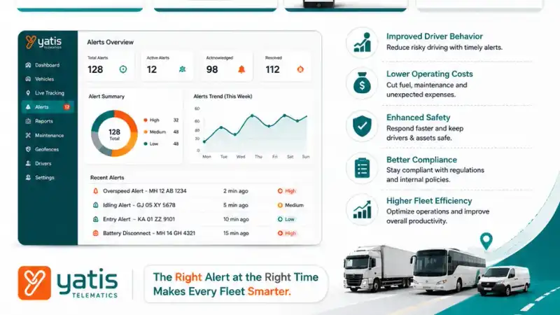 GPS tracking alert priority levels showing critical, medium, and low priority notifications in a fleet management dashboard