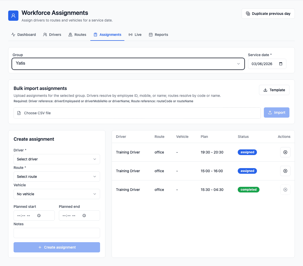 Workforce assignments console