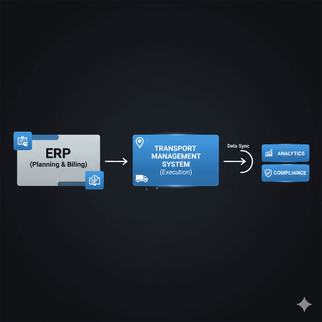 Diagram showing how transport management systems integrate with ERP software