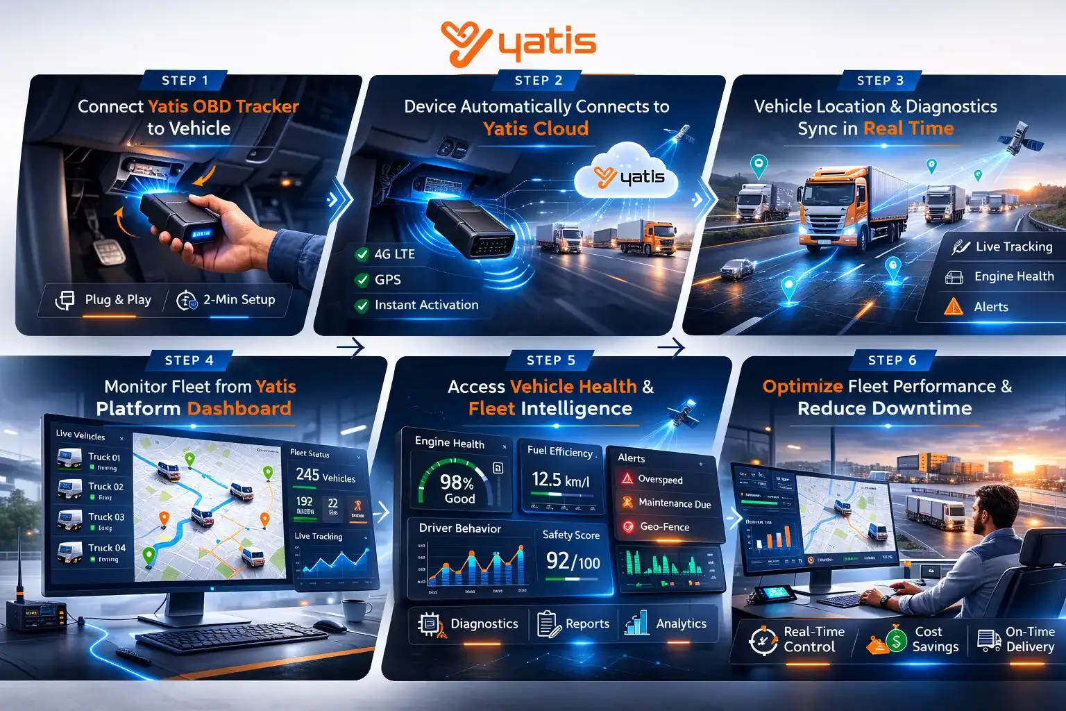 How Yatis OBD GPS Tracker works - 6 step process