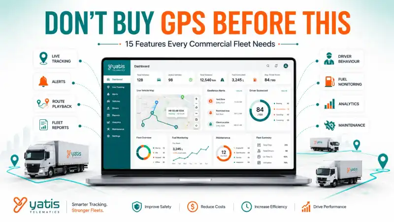 Fleet manager using a commercial GPS tracking dashboard displaying live tracking, geofencing, driver behaviour, and fleet analytics