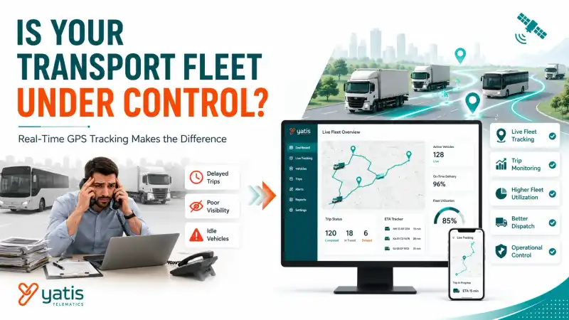 Transport company using a GPS tracking system to monitor commercial trucks and buses, improve fleet visibility, track trips in real time, and optimize transport operations