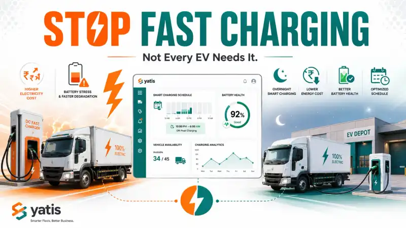 Fleet manager monitoring smart charging and fast charging performance on an EV fleet dashboard with battery analytics and charging schedules